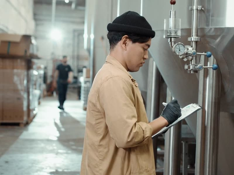 An inspector checking plant on the factory floor